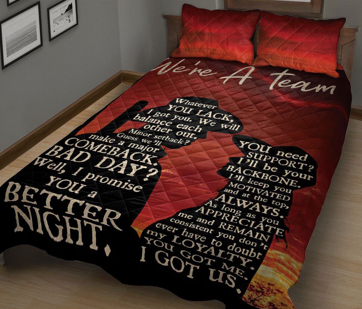 Cowboy Quilt Set, Couple Cowboy Cowgirl Red Black We Are A Team Horse Valentine Quilt Blanket With Pillowcases, Quilt Bedding Set, Valentine Gift