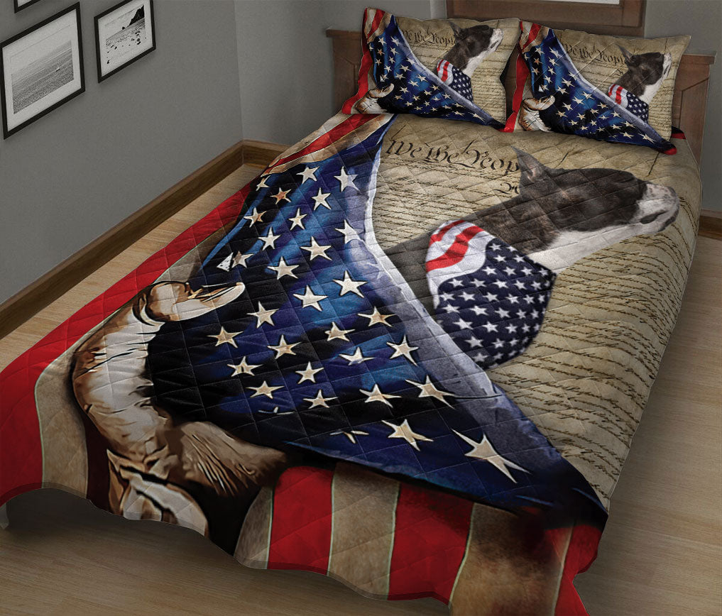 Boston Terrier Quilt Set, Boston Terrier Patriotic Dog American History Us Flag We The People Quilt Blanket With Pillowcases, Quilt Bedding Set