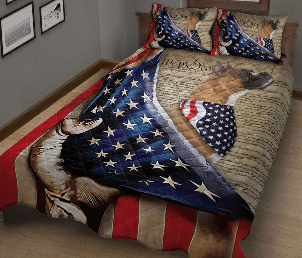 Boxer Quilt Set, Boxer Patriotic Dog American History Us Flag We The People Quilt Blanket With Pillowcases, Quilt Bedding Set