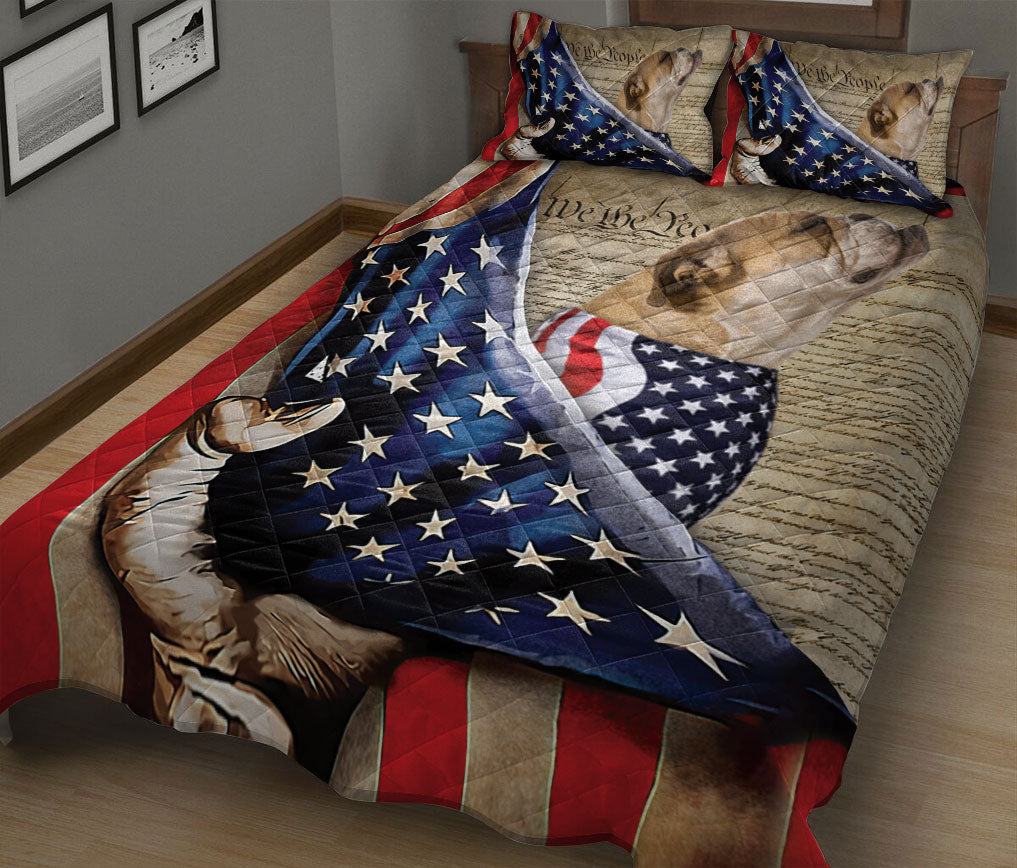 Bulldog Quilt Set, Bulldog Patriotic Dog American History Us Flag We The People Quilt Blanket With Pillowcases, Quilt Bedding Set