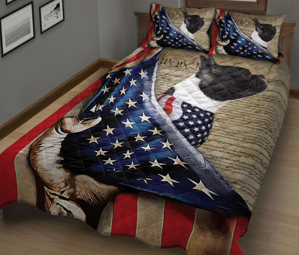 Bulldog Quilt Set, French Bulldog Patriotic Dog American History Us Flag We The People Quilt Blanket With Pillowcases, Quilt Bedding Set