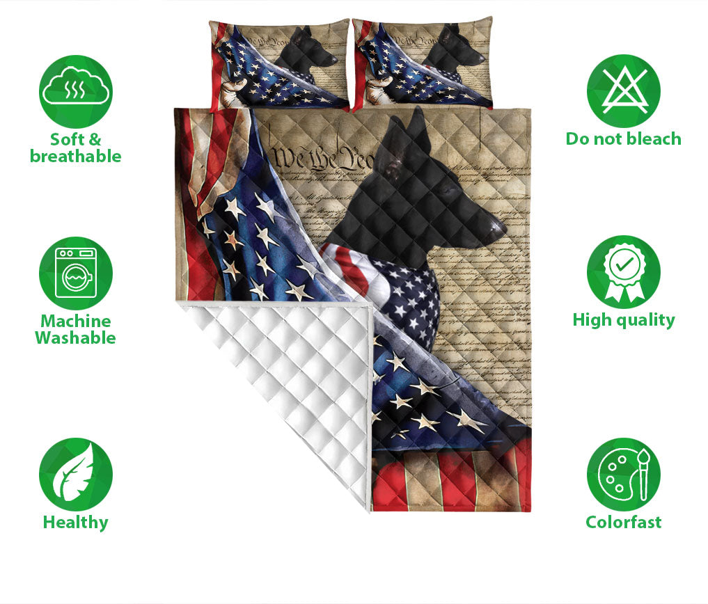 German Shepherd Quilt Set, Black German Shepherd Patriotic Dog American History Us Flag We People Quilt Blanket With Pillowcases, Quilt Bedding Set