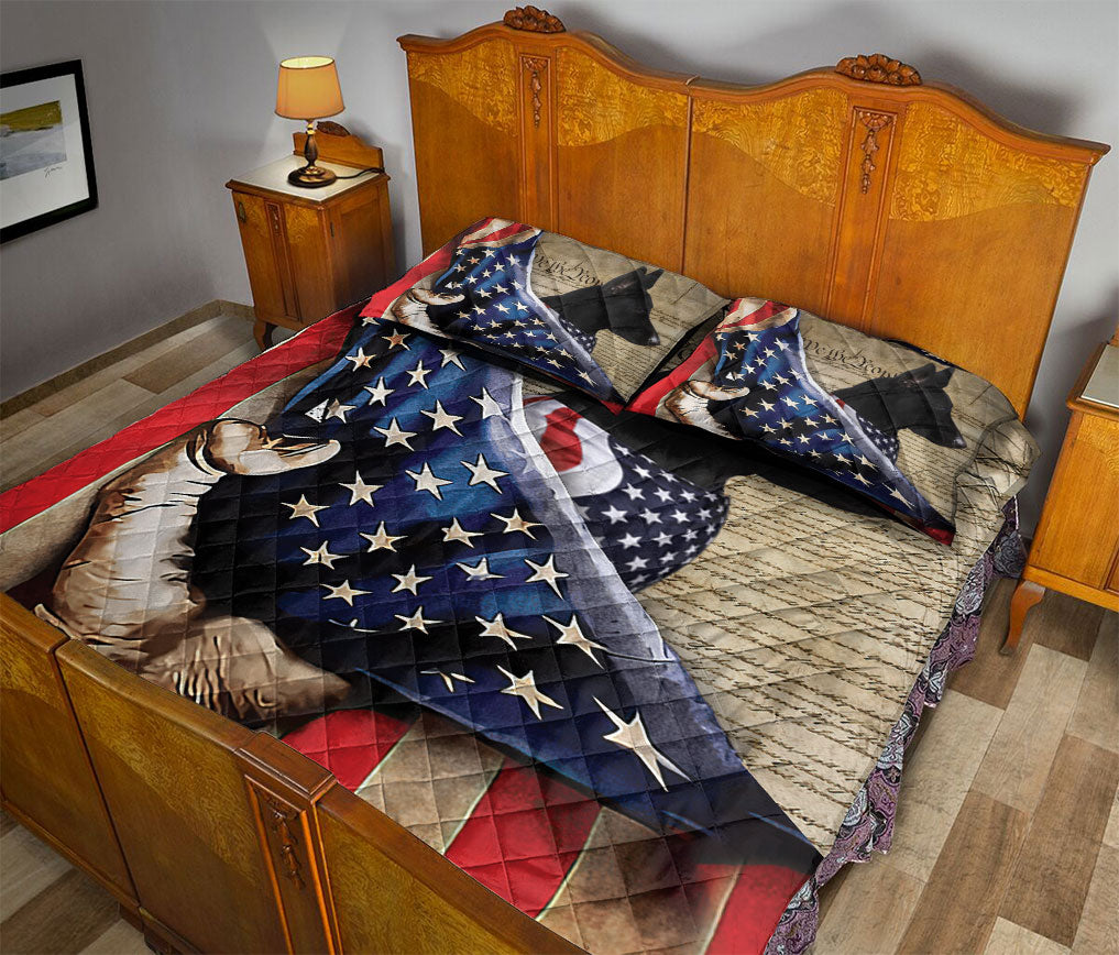 German Shepherd Quilt Set, Black German Shepherd Patriotic Dog American History Us Flag We People Quilt Blanket With Pillowcases, Quilt Bedding Set