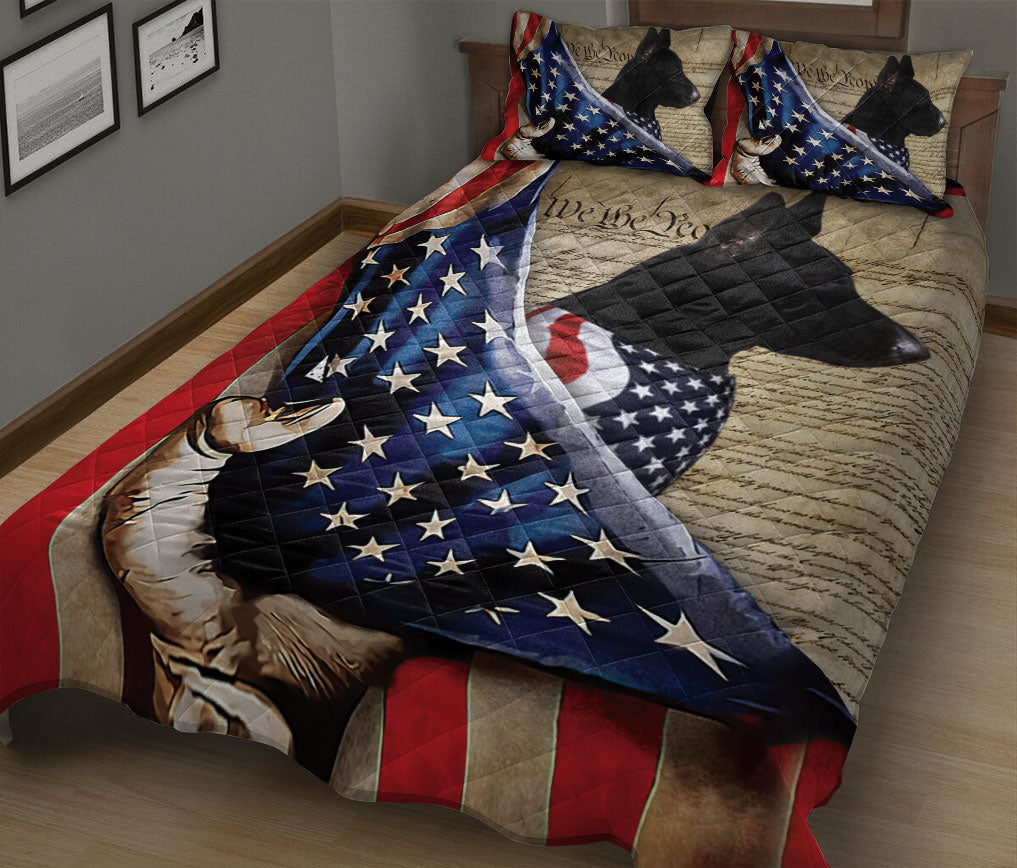 German Shepherd Quilt Set, Black German Shepherd Patriotic Dog American History Us Flag We People Quilt Blanket With Pillowcases, Quilt Bedding Set