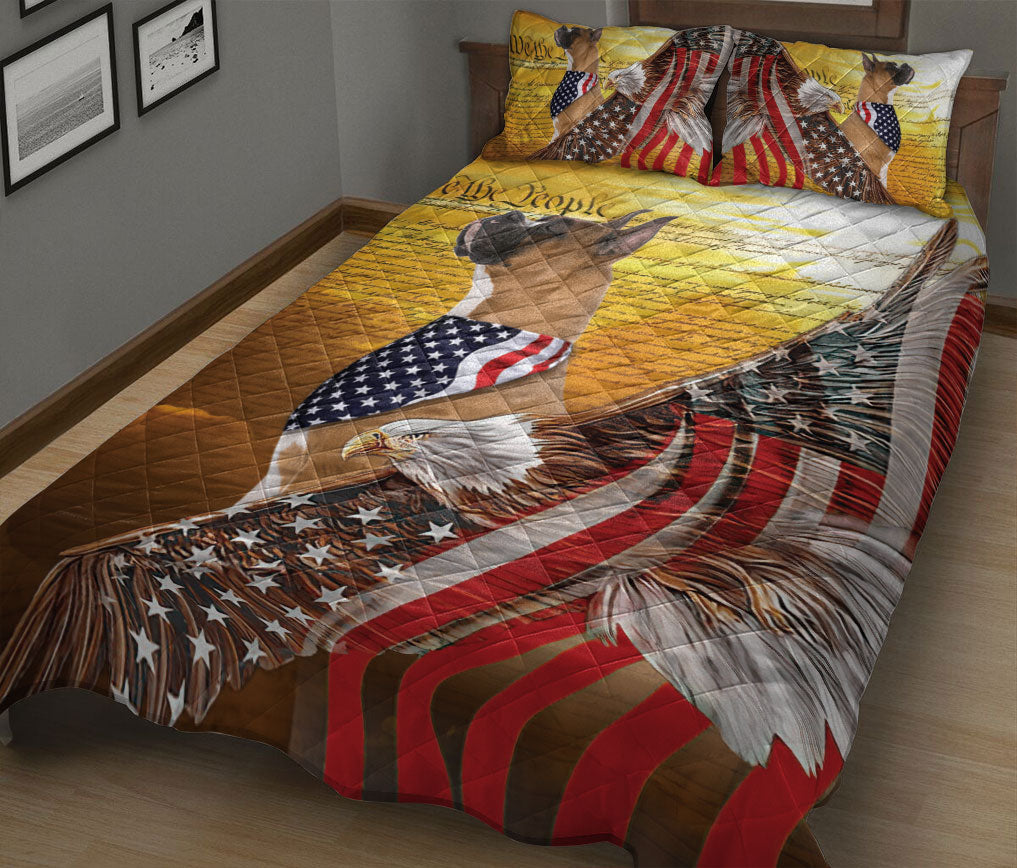 Boxer Quilt Set, Boxer Patriotic Dog American Eagle Us Flag We The People Quilt Blanket With Pillowcases, Quilt Bedding Set