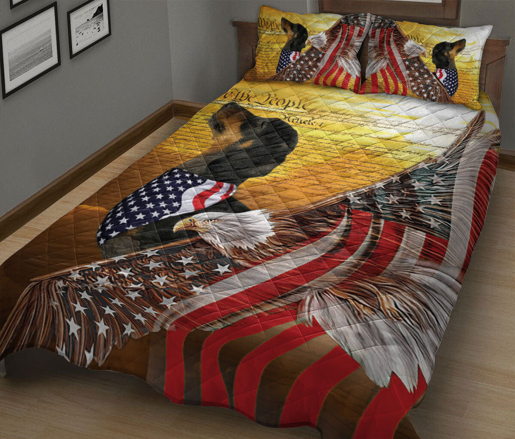 Dachshund Quilt Set, Dachshund Patriotic Dog American Eagle Us Flag We The People Quilt Blanket With Pillowcases, Quilt Bedding Set
