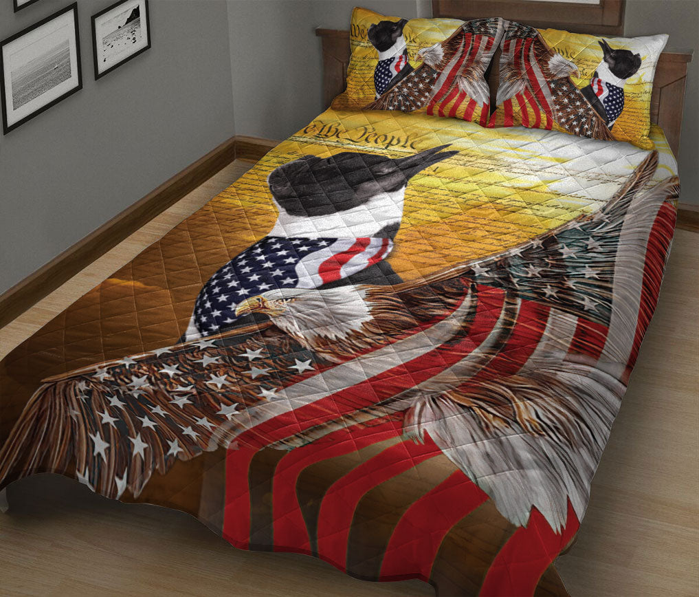 Bulldog Quilt Set, French Bulldog Patriotic Dog American Eagle Us Flag We The People Quilt Blanket With Pillowcases, Quilt Bedding Set