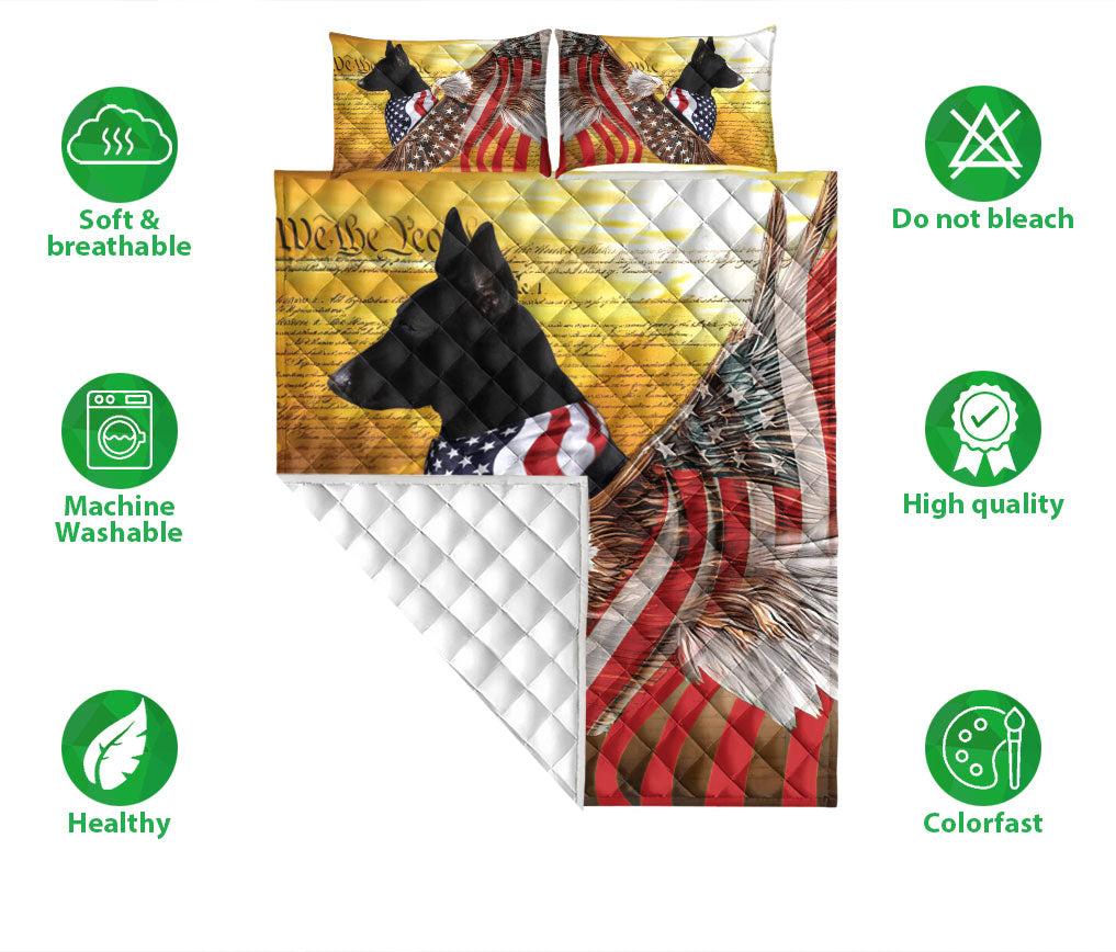 German Shepherd Quilt Set, Black German Shepherd Patriotic Dog American Eagle Us Flag We The People Quilt Blanket With Pillowcases, Quilt Bedding Set