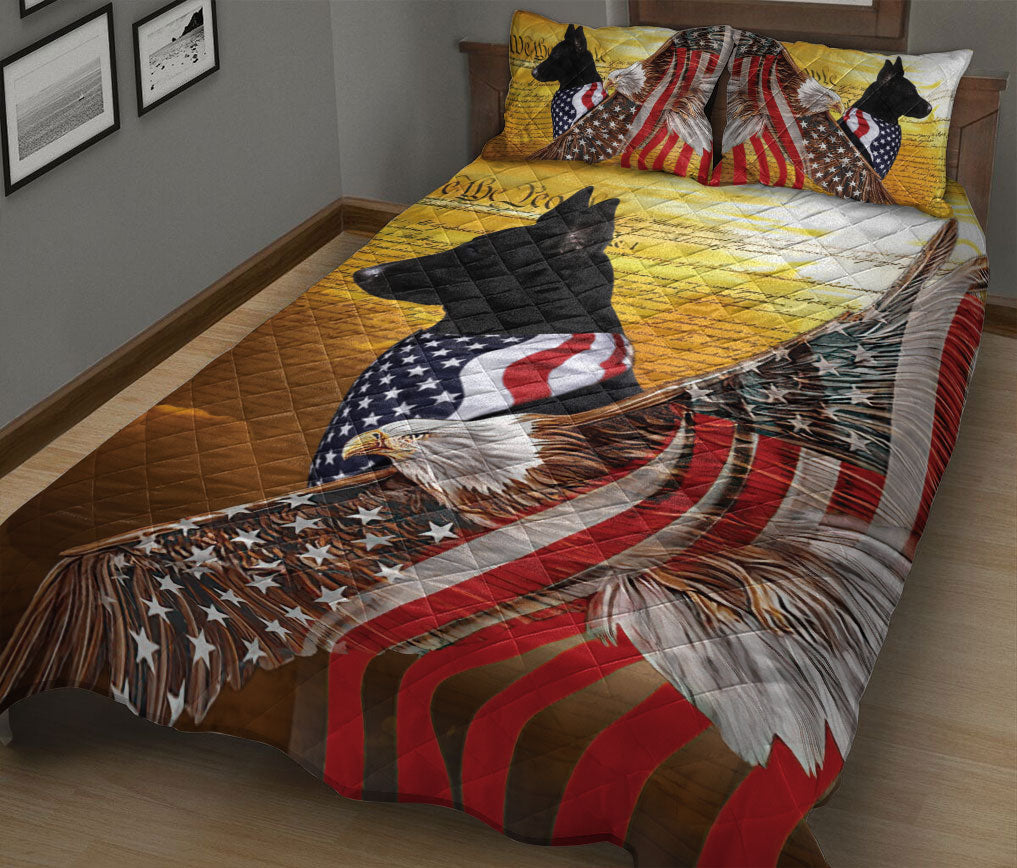 German Shepherd Quilt Set, Black German Shepherd Patriotic Dog American Eagle Us Flag We The People Quilt Blanket With Pillowcases, Quilt Bedding Set