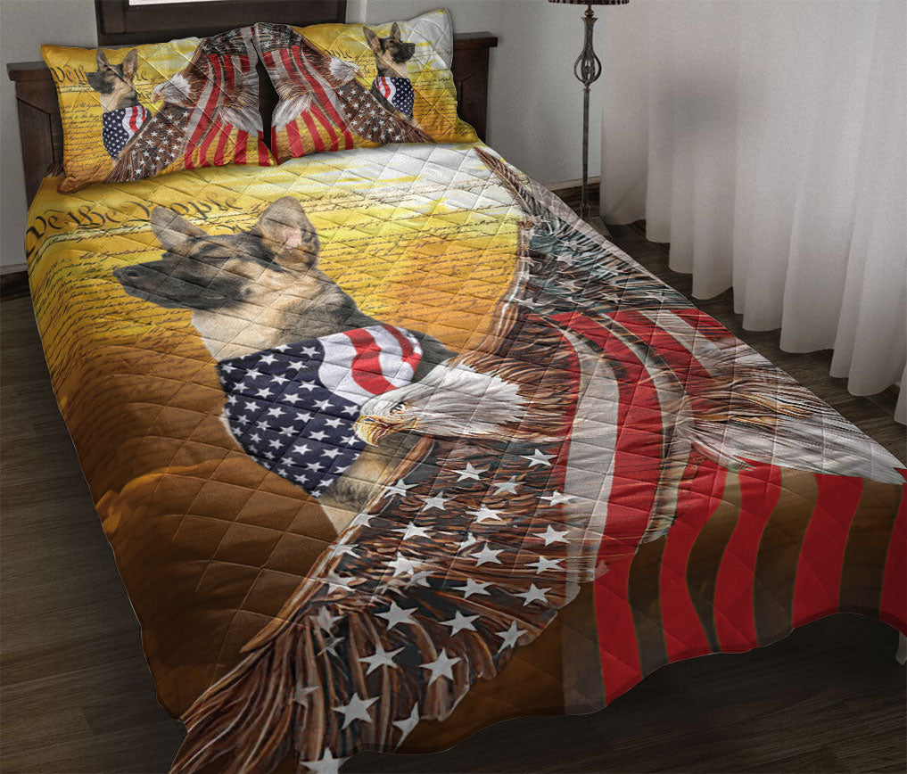 German Shepherd Quilt Set, German Shepherd Patriotic Dog American Eagle Us Flag We The People Quilt Blanket With Pillowcases, Quilt Bedding Set