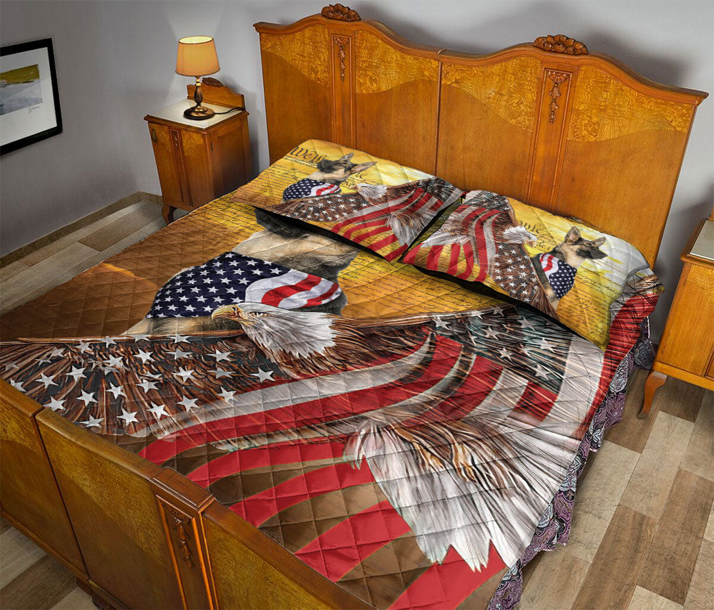 German Shepherd Quilt Set, German Shepherd Patriotic Dog American Eagle Us Flag We The People Quilt Blanket With Pillowcases, Quilt Bedding Set