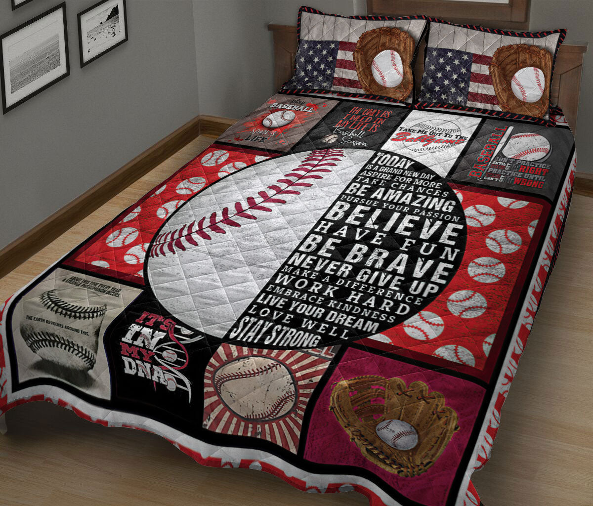 Baseball Quilt Set, Patchwork Baseball Ball Baseball Quilt Blanket With Pillowcases, Quilt Bedding Set, Sports Gifts