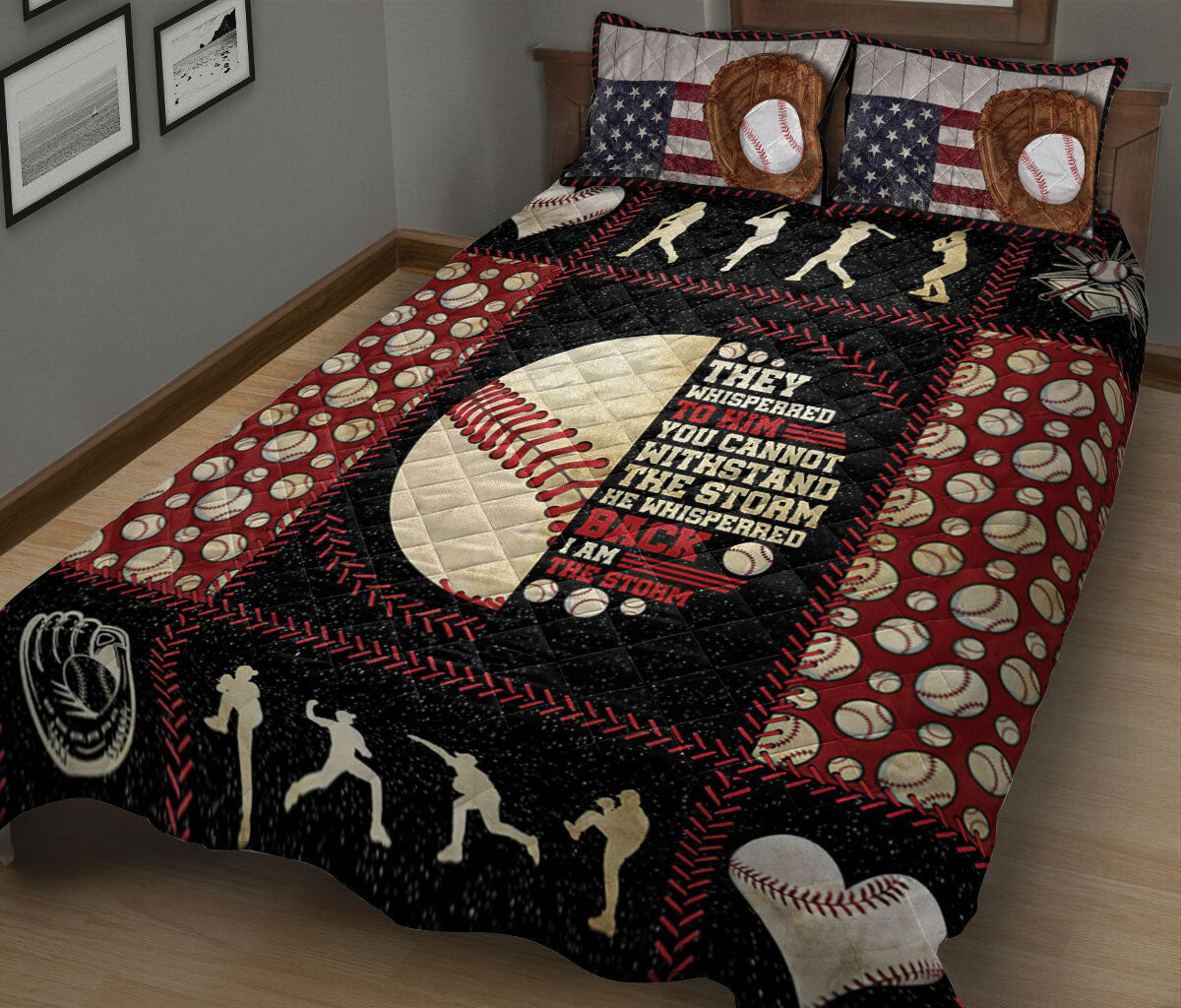 Baseball Quilt Set, Patchwork Ball Baseball Player Posing Quilt Blanket With Pillowcases, Quilt Bedding Set, Sports Gifts