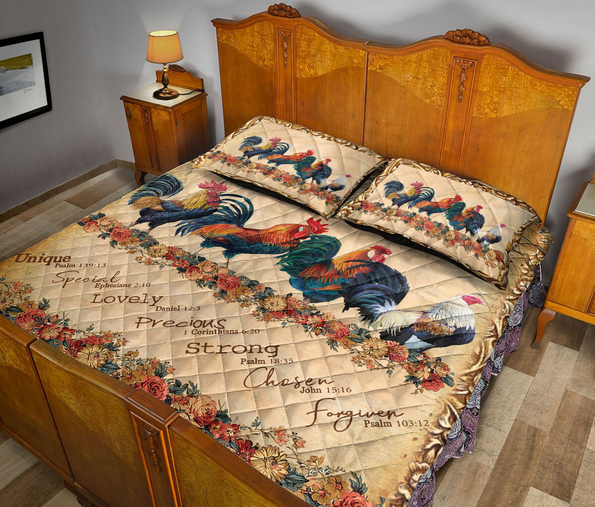 Chicken Quilt Set, Flower Rooster Chicken God Say You Are Farm Farmer Quilt Blanket With Pillowcases, Quilt Bedding Set