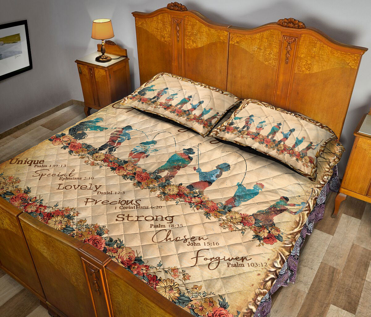 Fishing Quilt Set, Flower Fishing God Say You Are Quilt Blanket With Pillowcases, Quilt Bedding Set