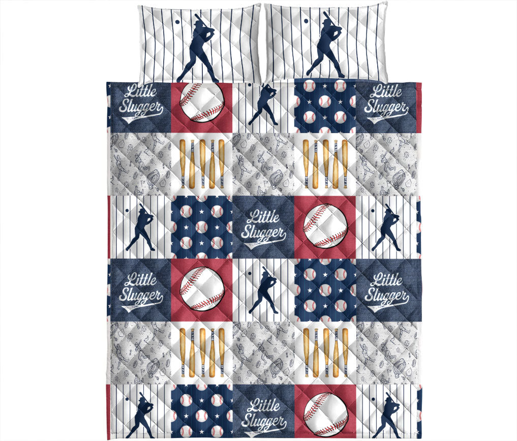 Baseball Quilt Set, Little Slugger Baseball Batter Patchwork Quilt Blanket With Pillowcases, Quilt Bedding Set, Sports Gifts