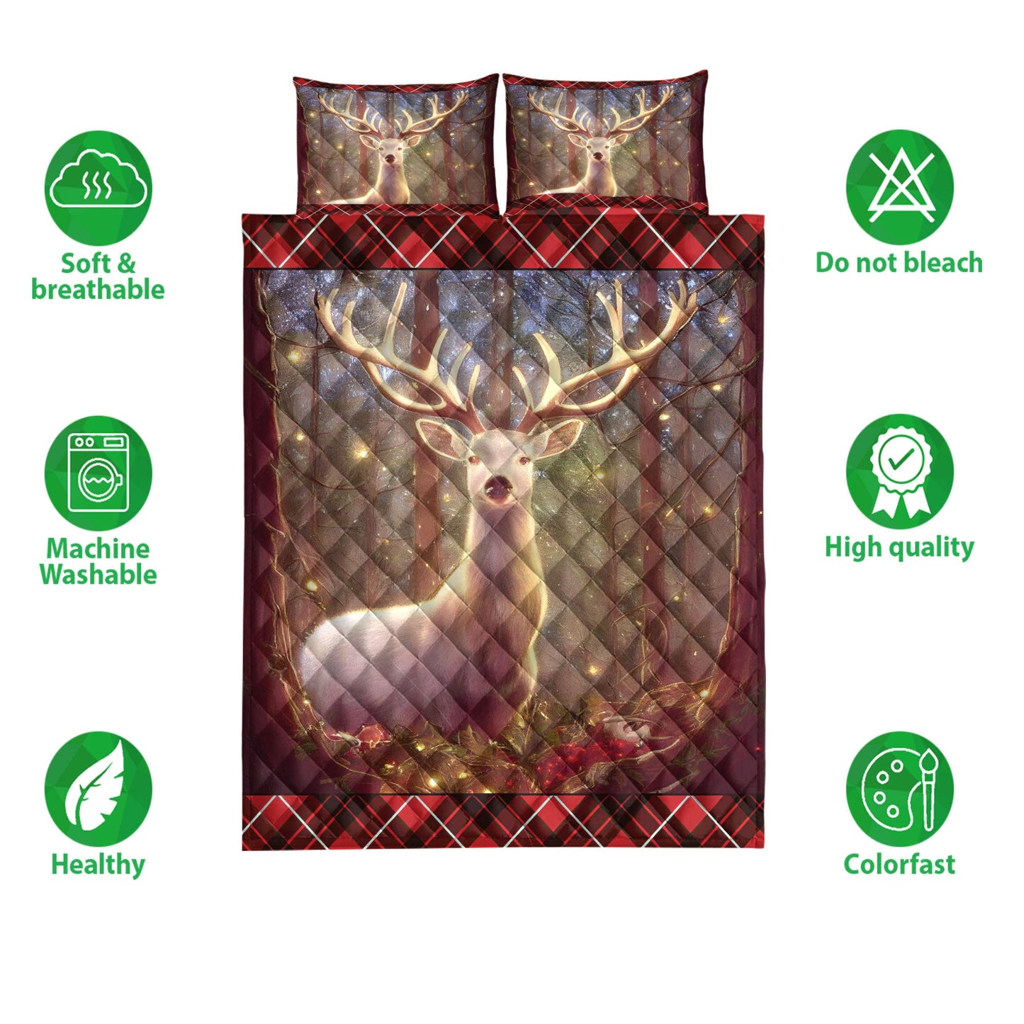 Deer Quilt Set, Lovely Deermas Light Holy Berrymass Quilt Blanket With Pillowcases, Quilt Bedding Set, Christmas Gift
