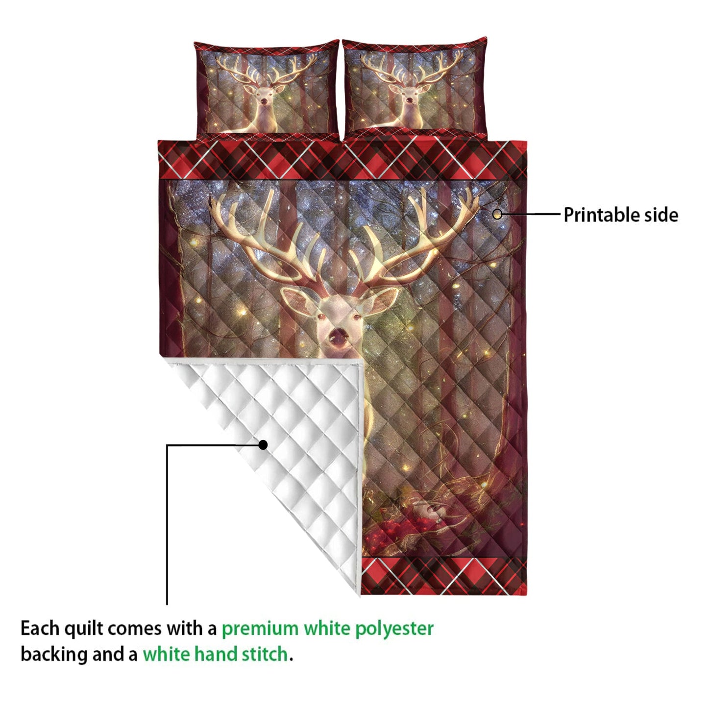 Deer Quilt Set, Lovely Deermas Light Holy Berrymass Quilt Blanket With Pillowcases, Quilt Bedding Set, Christmas Gift