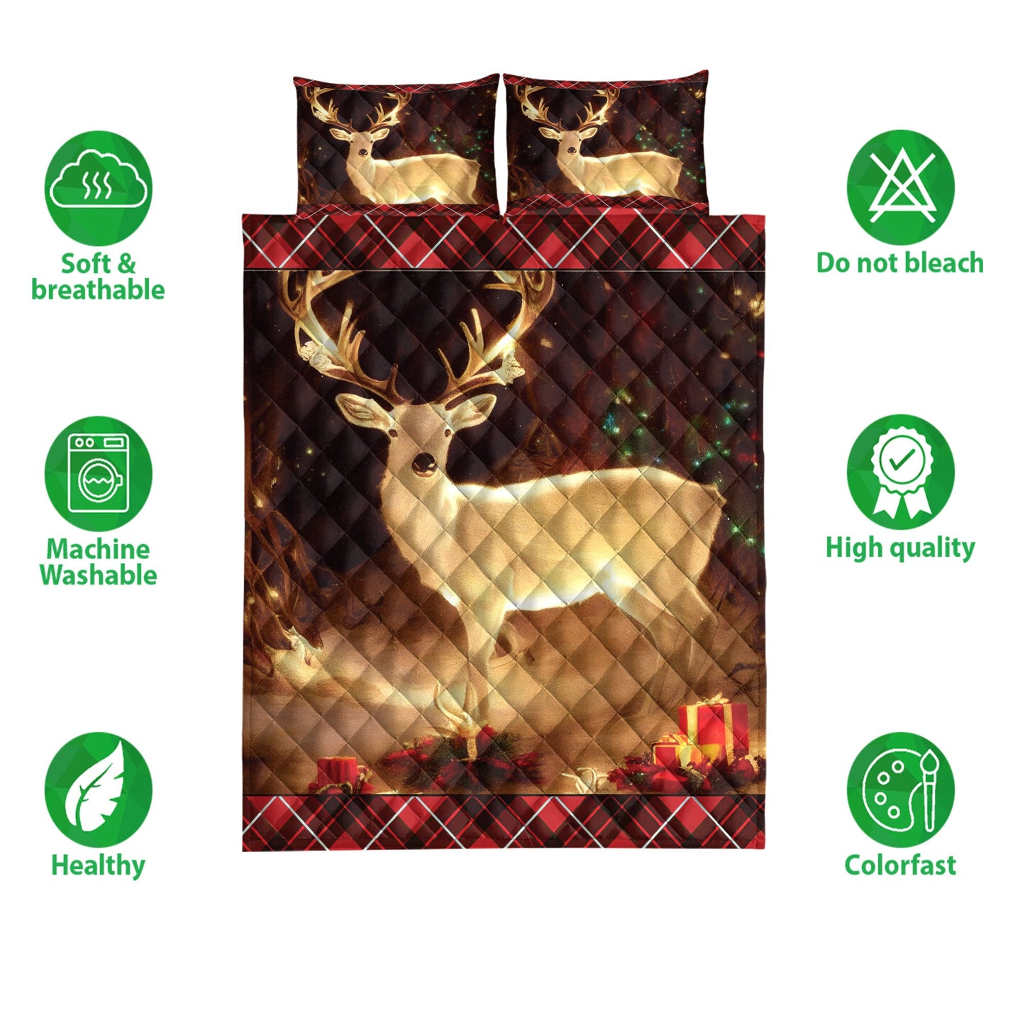 Deer Quilt Set, White Deer Inest Withmassmass Quilt Blanket With Pillowcases, Quilt Bedding Set, Christmas Gift