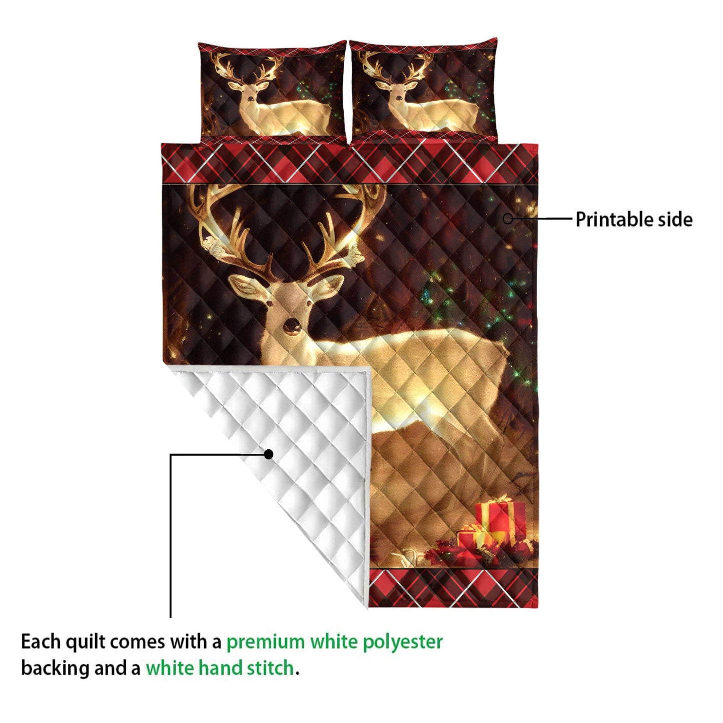 Deer Quilt Set, White Deer Inest Withmassmass Quilt Blanket With Pillowcases, Quilt Bedding Set, Christmas Gift