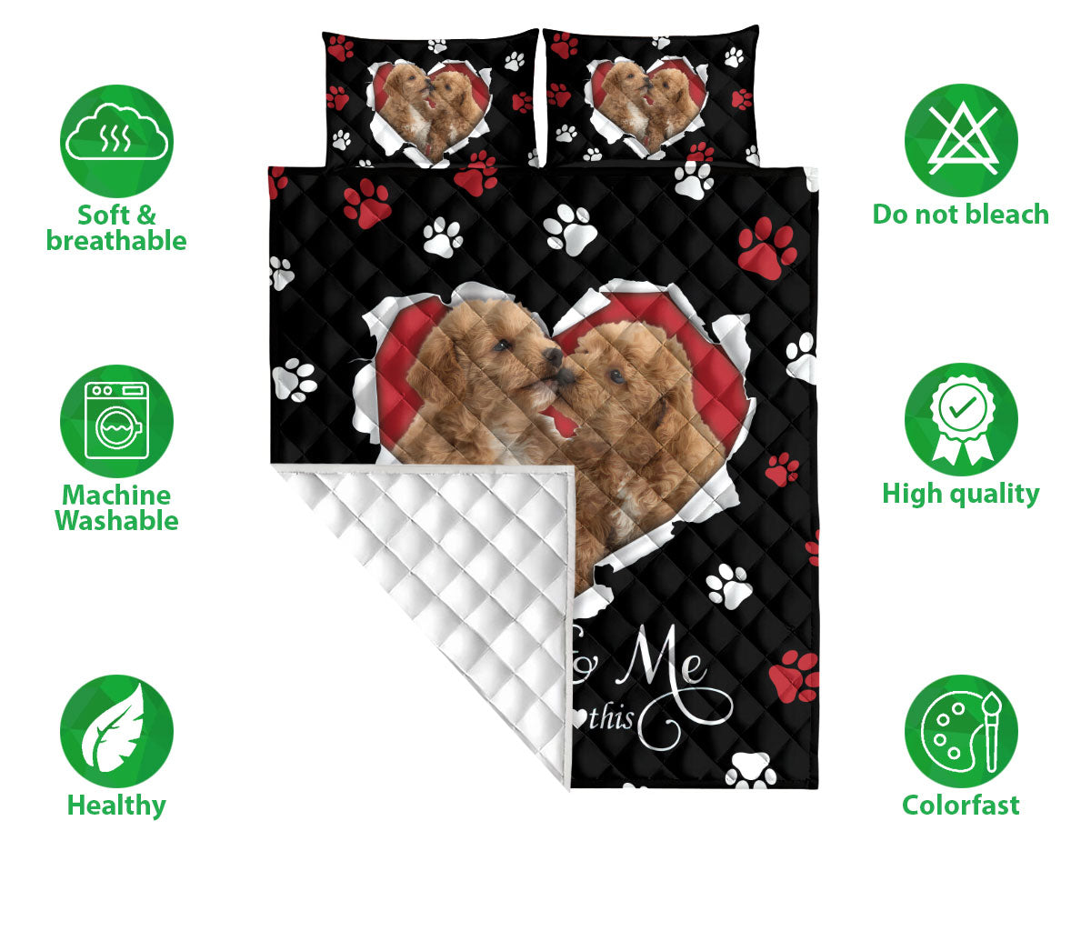 Goldendoodle Quilt Set, Goldendoodle Labradoodle Golden Doodle Dog Pearl Love Heart Quilt Blanket With Pillowcases, Quilt Bedding Set
