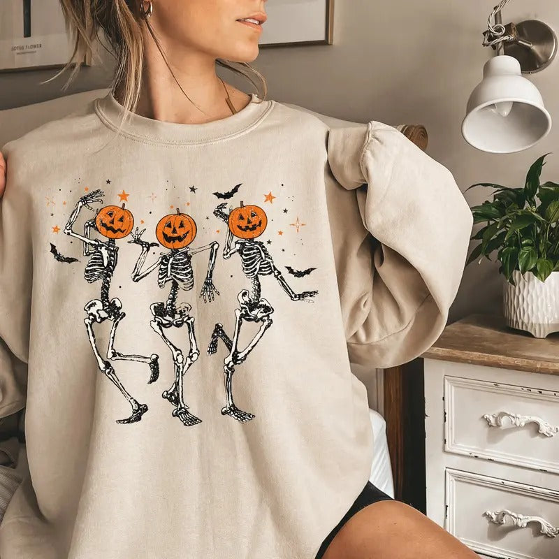 Skeleton Halloween Shirt, Skeleton Dancing Halloween Shirt, Pumpkin Halloween Sweatshirt, Pumpkin Fall Sweatshirt Spooky Season Shirt, Autumn Fall Shirt