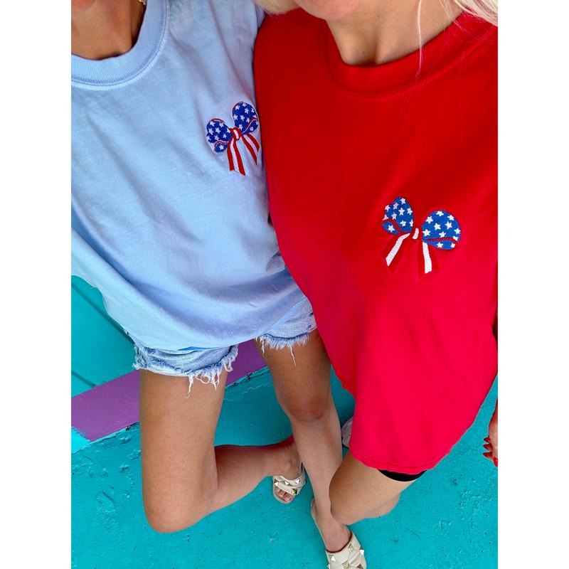 Stars and Stripes Bow Embroidered Tee