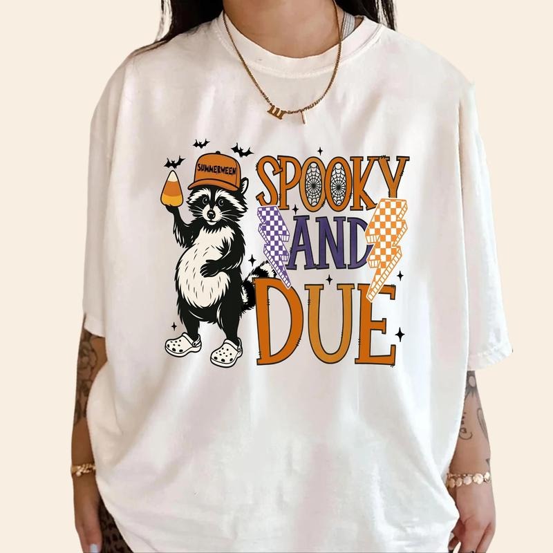 Summerween Spooky and Due Maternity Shirt Funny Raccoon Tee for Pregnant Mom to Be
