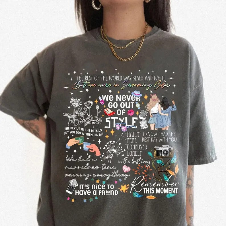 TL Svviftmass Quotes About Friendship Shirt, Friend Symbols & Lyrics Songs Shirt | Cozy Svviftiiee Friend Apparel, Gift for Svviftmass Cotton Crewneck Fit Shortsleeve Womenswear Casual Jersey