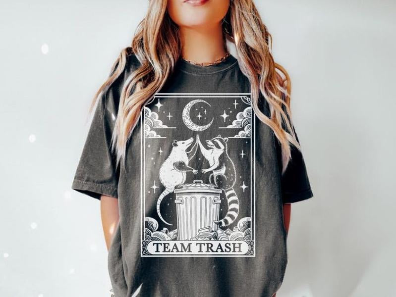 Team Trash Tshirt, Tarot Card Shirt, Opossum Halloween Moon Shirt, Funny Raccoon Gift, Racoon Gift Top Womenswear Graphic Tees Summer