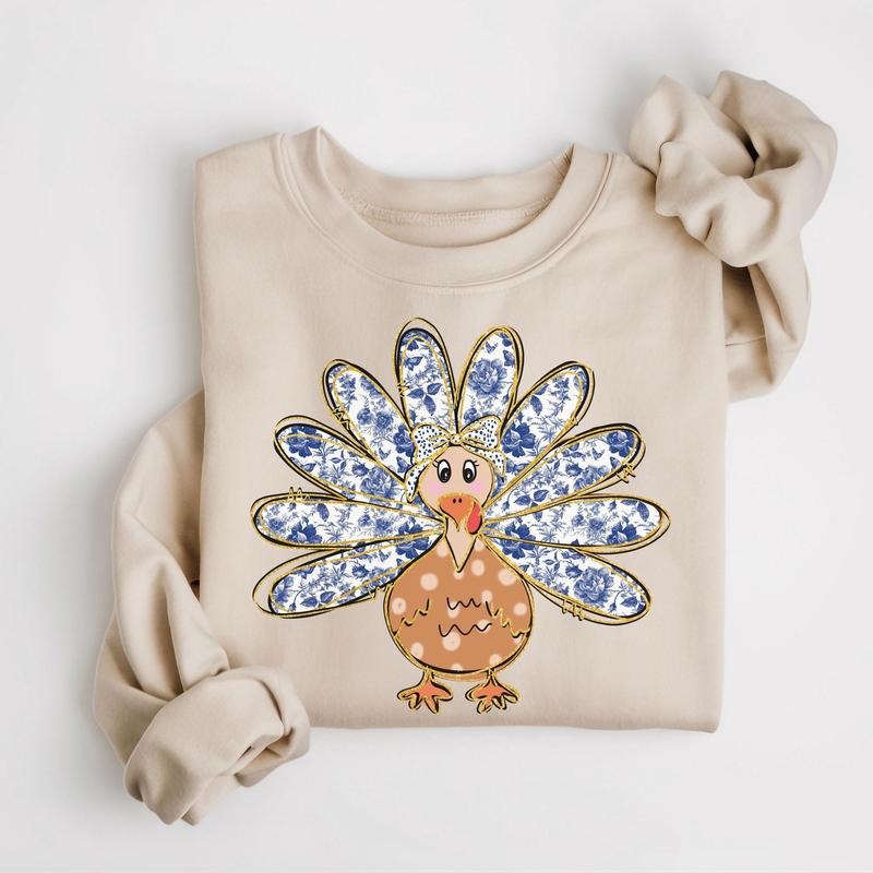 Thanksgiving Turkey Sweatshirt, Fall Thanksgiving Sweater, Coquette Turkey Shirt, Women's Fall Thankful Crewneck, Autumn Gift Shirt