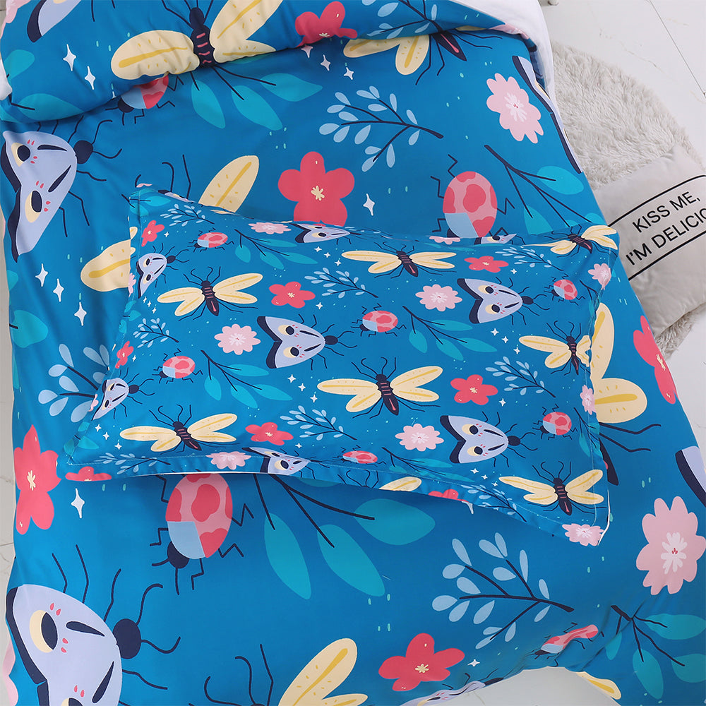 3D Butterfly Moth Floral Leaves Blue Quilt Cover Set Bedding Set Duvet Cover Pillowcases 351