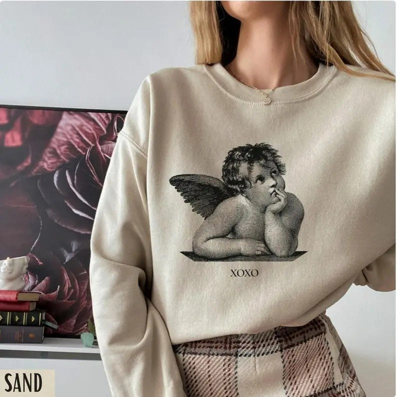 Valentines Day Sweatshirt, Cherub Angel Shirt, XOXO Sweatshirt, Dark Academia, Alt Clothing, Valentine Sweatshirt Womenswear Hoodie
