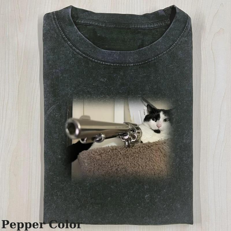 Vintage Cats And Guns T-Shirt, Fantasy Kitten Tshirt, Cute Cat Shirt, Cool Cat Tshirt, Love Cat Tshirt, Meme Cringe Funny Dumb Shirts, Unisex Shirt Menswear Womenswear Streetwear
