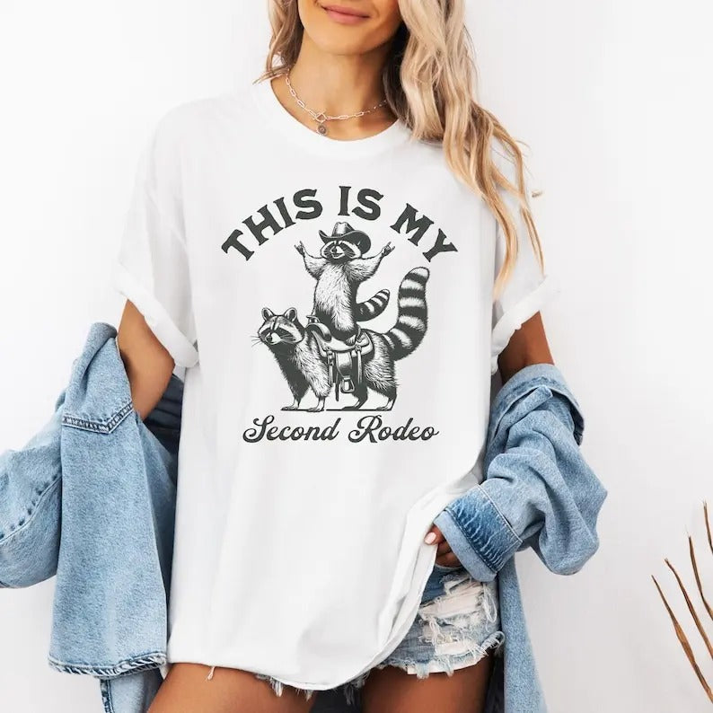 Vintage Raccoon Tshirt Funny Western Meme Shirt Retro 90s Graphic Tee My Second Rodeo Shirt Silly Trash Panda Top Weird Raccoon Shirt Womenswear