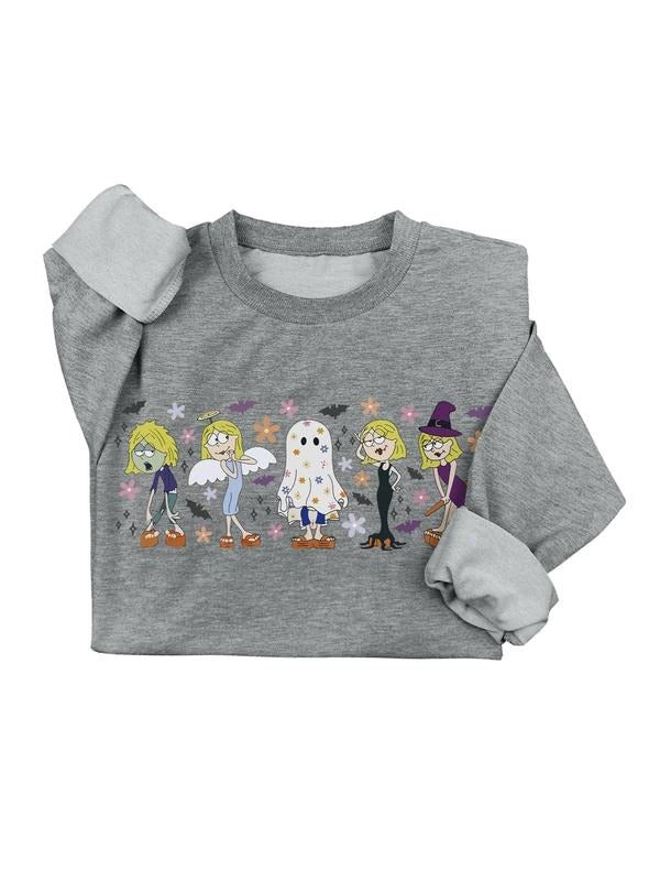 Women's Cartoon Figure Round Neck Sweatshirt, Casual Long Sleeve Pullover for Fall & Winter, Ladies Clothes for Daily Wear