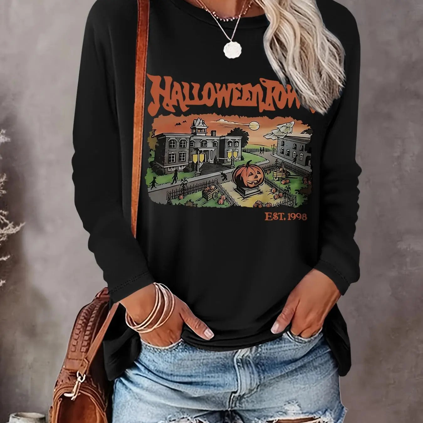 Women's Letter Print Drop Shoulder T-shirts, Casual Long Sleeve Round Neck T-shirts for Daily Wear, Ladies Clothes for All Seasons