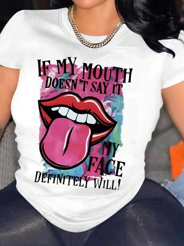 Women's Cartoon Graphic Print Round Neck Tee, Trendy Casual Short Sleeve T-shirt for Daily Wear, Ladies Outfit