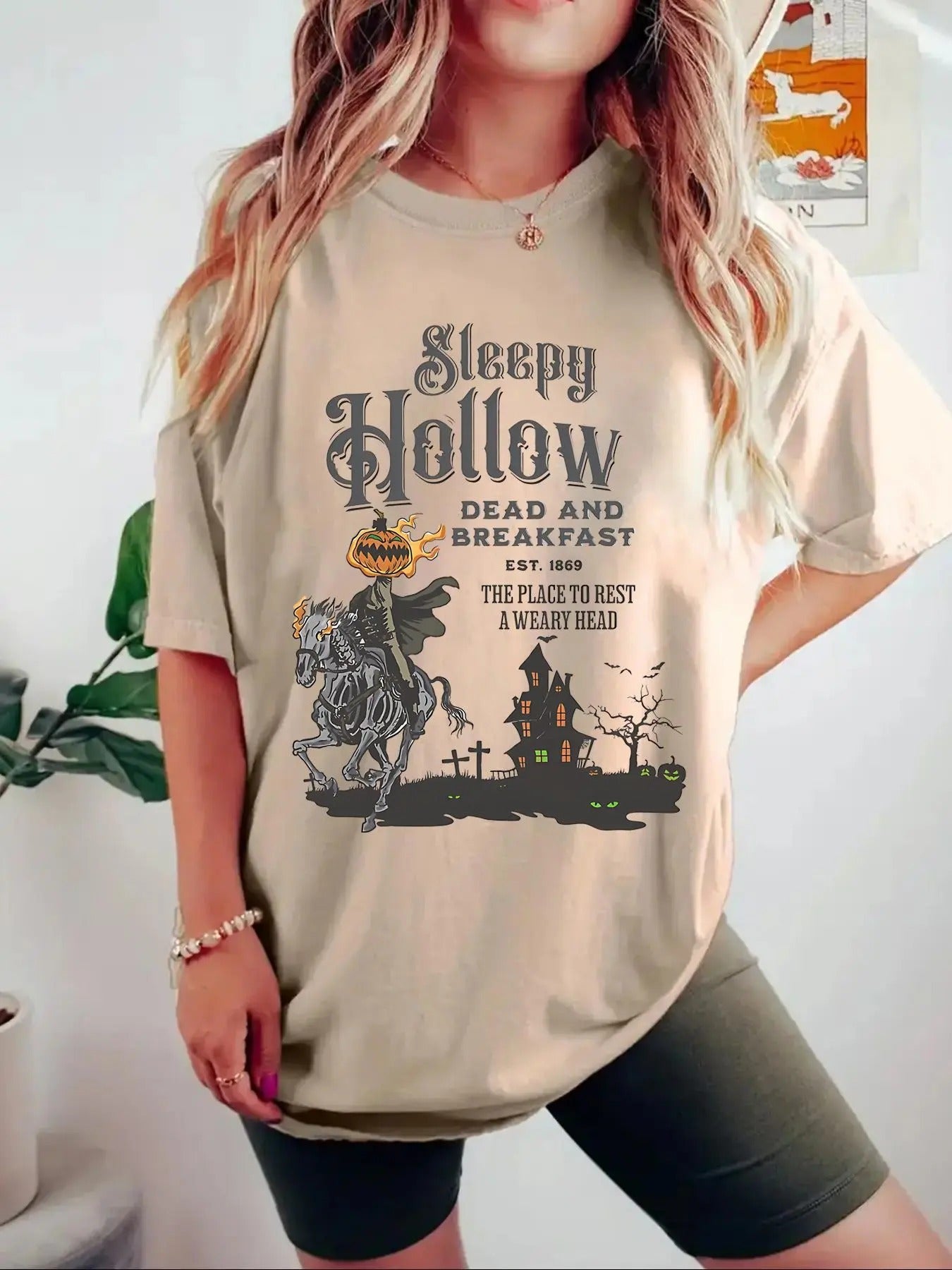 Women's Letter & Pumpkin Print Drop Shoulder Tee, Casual Half Sleeve Round Neck T-shirt for Summer, Women's Top for Daily Wear