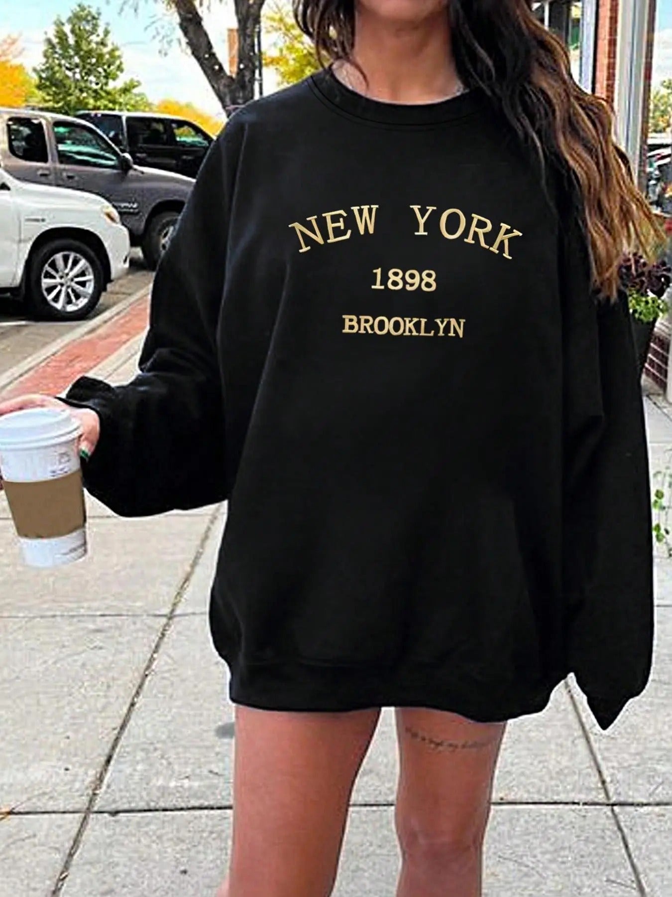 Women's Letter Print Drop Shoulder Sweatshirt, Casual Long Sleeve Round Neck Pullover for Daily Wear, Ladies Clothes for All Seasons