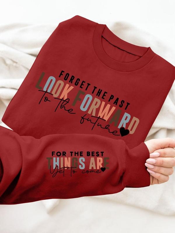 Women's Letter Print Round Neck Pullover, Fashion Casual Crew Neck Sweatshirt for Daily Holiday Outdoor Wear, Women Clothing for Fall & Winter