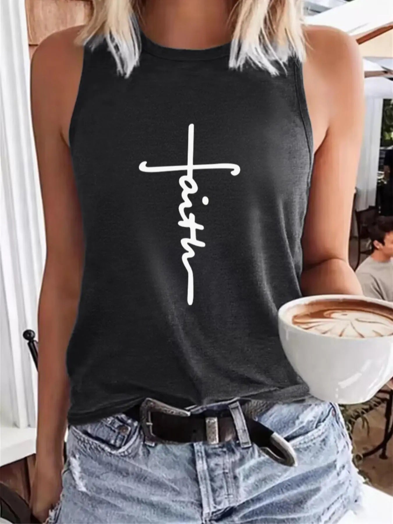 Women's Letter Print Round Neck Tank Top, Summer Clothes Women, Casual Sleeveless Top For Summer, Women's Clothing For Daily Wear