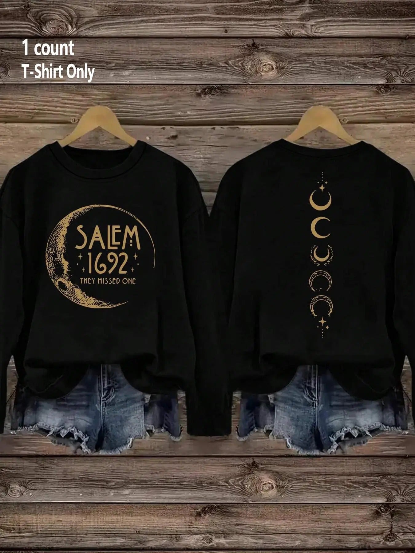 Women's Moon Print Drop Shoulder Sweatshirt, Casual Long Sleeve Round Neck Pullover for Fall & Winter, Ladies Clothes for Daily Wear