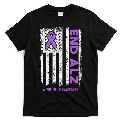 Alzheimers American Flag End Alz Alzheimers Awareness T-Shirt