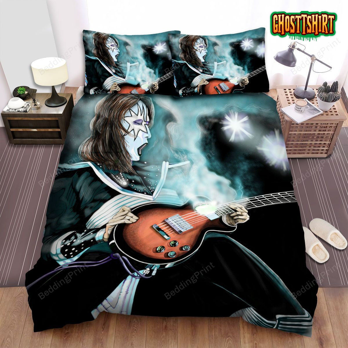 Ace Frehley Galaxy Guitar Art Bed Sheets Duvet Cover Bedding Set