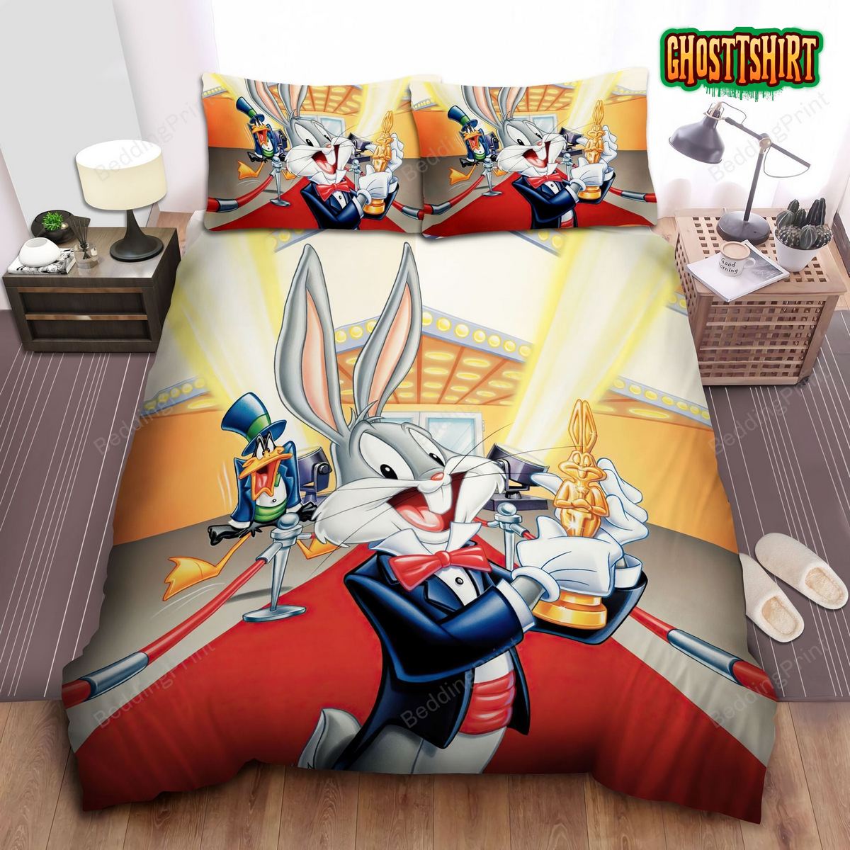 Actor Bugs Bunny Winning A Gold Statue Bed Sheets Duvet Cover Bedding Set