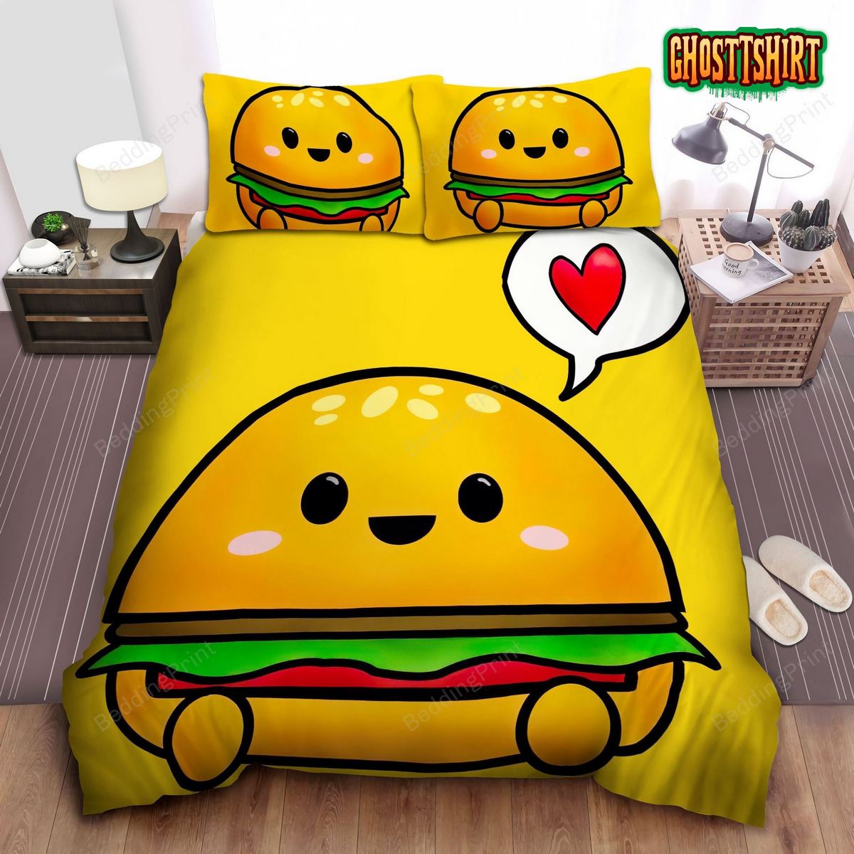 Adorable & Loving Hamburger Cartoon Character Bed Sheet Duvet Cover Bedding Set
