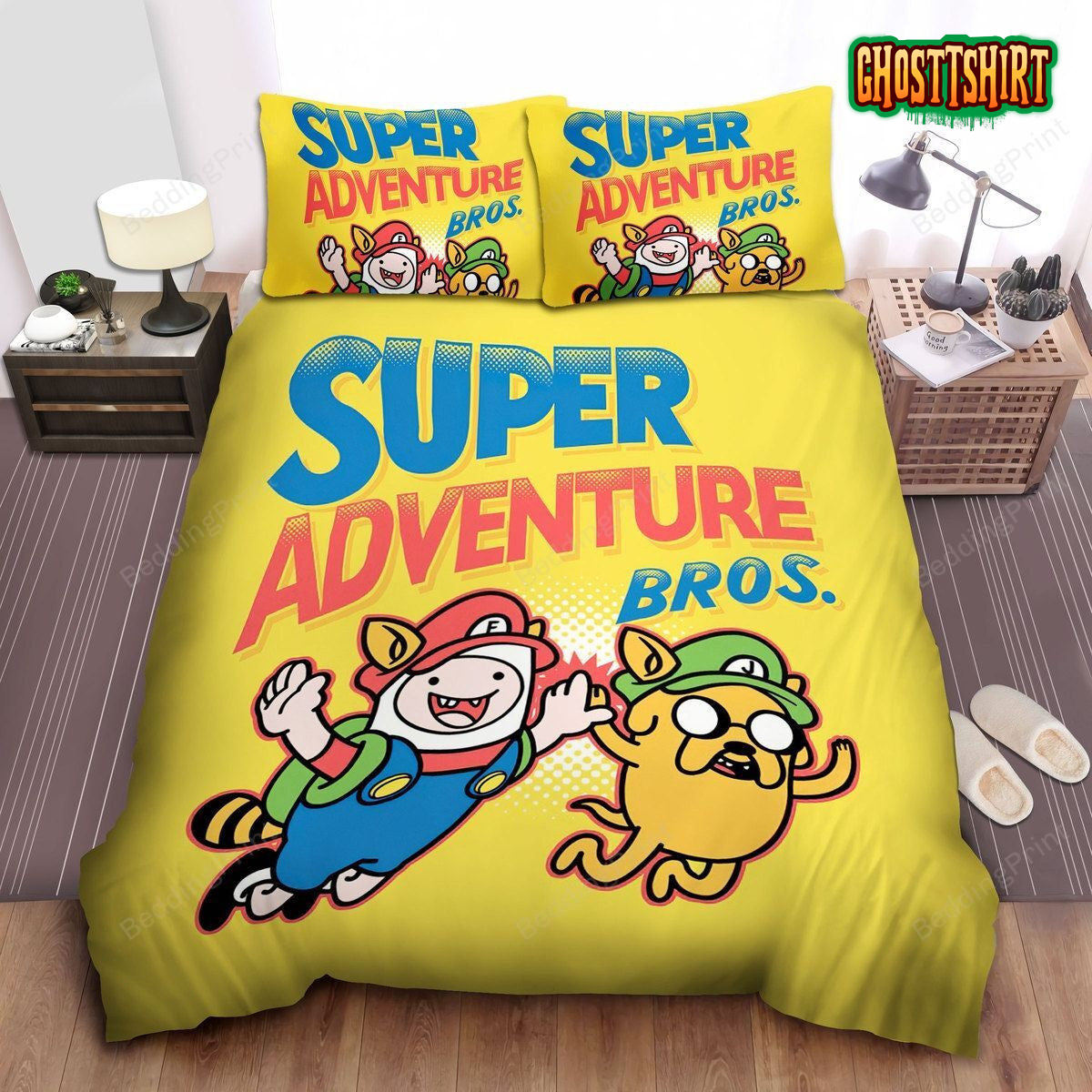Adventure Time, Super Adventure Bros Mario And Luigi Bed Sheets Duvet Cover Bedding Set