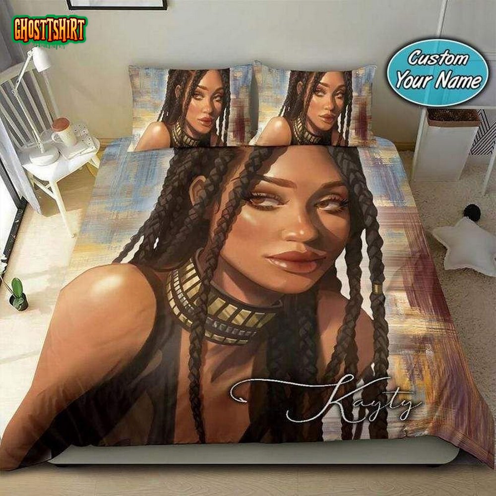 African American Black Girl Custom Name Duvet Cover Bedding Set