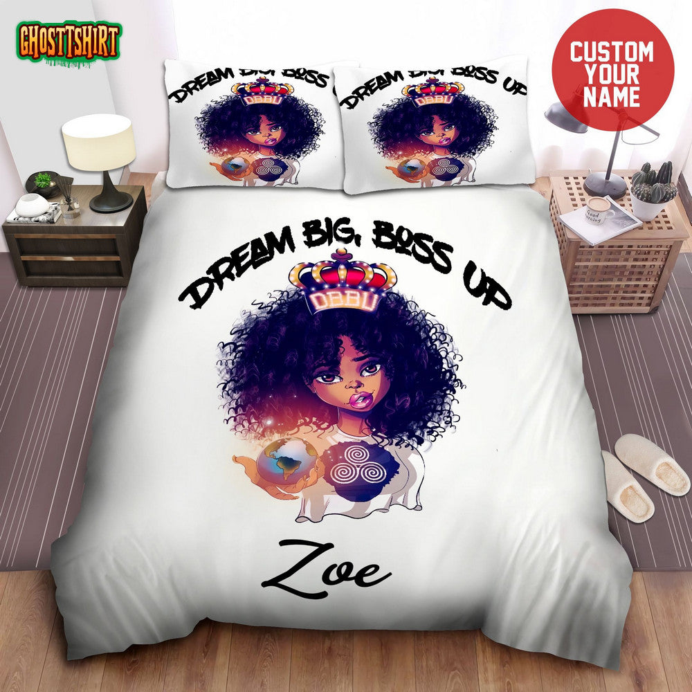African American Black Girl Dream Big Custom Name Duvet Cover Bedding Set